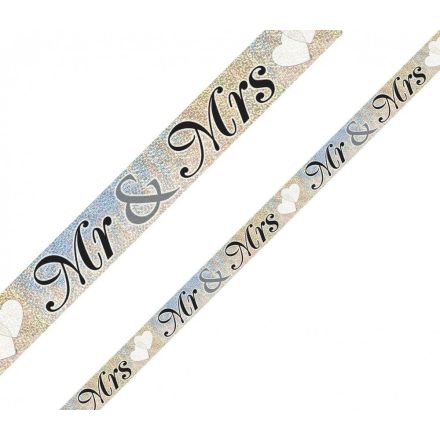Mr & Mrs hologramos banner szalag ezüst