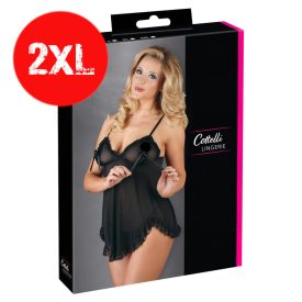 Cottelli - Lenge fodros babydoll+tanga fekete 2XL