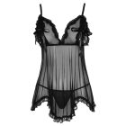 Cottelli - Lenge fodros babydoll+tanga fekete 2XL