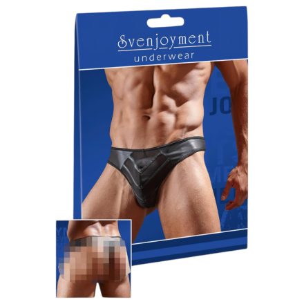 Fényes férfi tanga átlátszó betéttel (fekete) XL