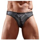 Fényes férfi tanga átlátszó betéttel (fekete) XL