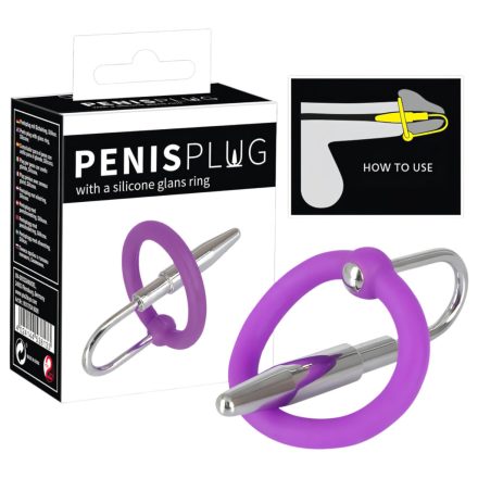 Penisplug - szilikon makkgyűrű kúpos dilátorrall (lila-ezüst)