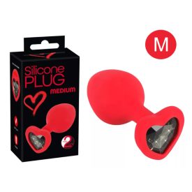   You2Toys Plug Medium - fekete köves, szíves anál dildó (piros) - közepes