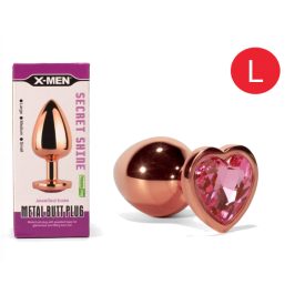   XMEN - fém anál plug, szív formájú kővel (rosegold) "L"