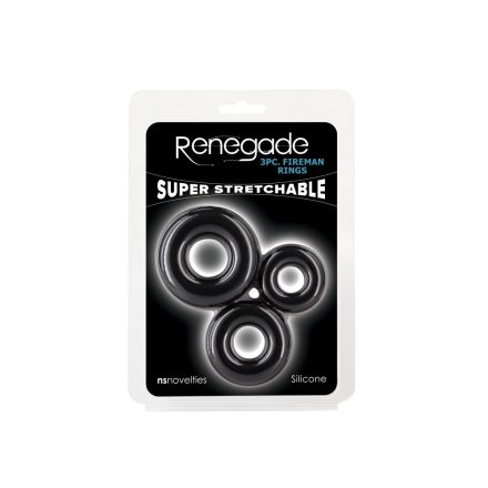 Renegade - 3pc Fireman Rings - Black 3 darabos péniszgyűrű szett