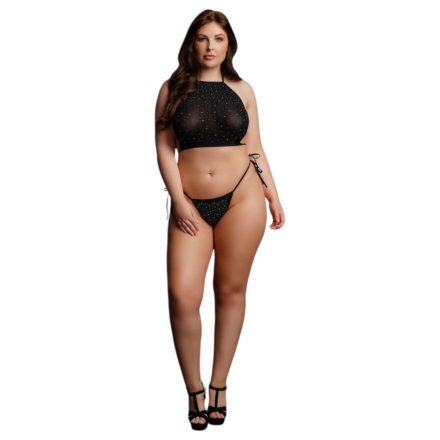 Le Désir Plus Size - strasszos party szett - fekete (XL-3XL)