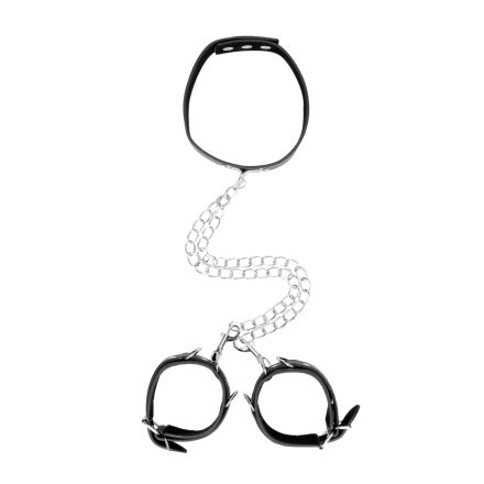 Bonded Leather Collar With Hand Cuffs kötöző szett