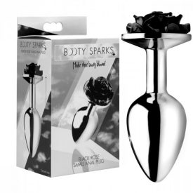   Booty Sparks Black Rose - 79g-os alumínium anál dildó (ezüst-fekete) 