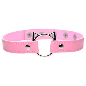   Master Series Kinky Kitty - nyakörv cica fej karikával (pink)