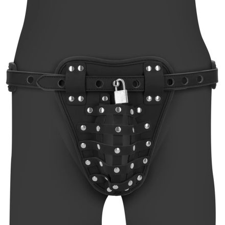  Leather Chastity Jock - Black erényöv