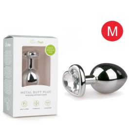   EASYTOYS METAL NO.7 - FEHÉR KÖVES SZÍVES KÚP ANÁL DILDÓ - EZÜST (3CM)