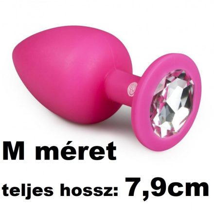Easytoys Diamond - fehér köves anál dildó (közepes) - pink